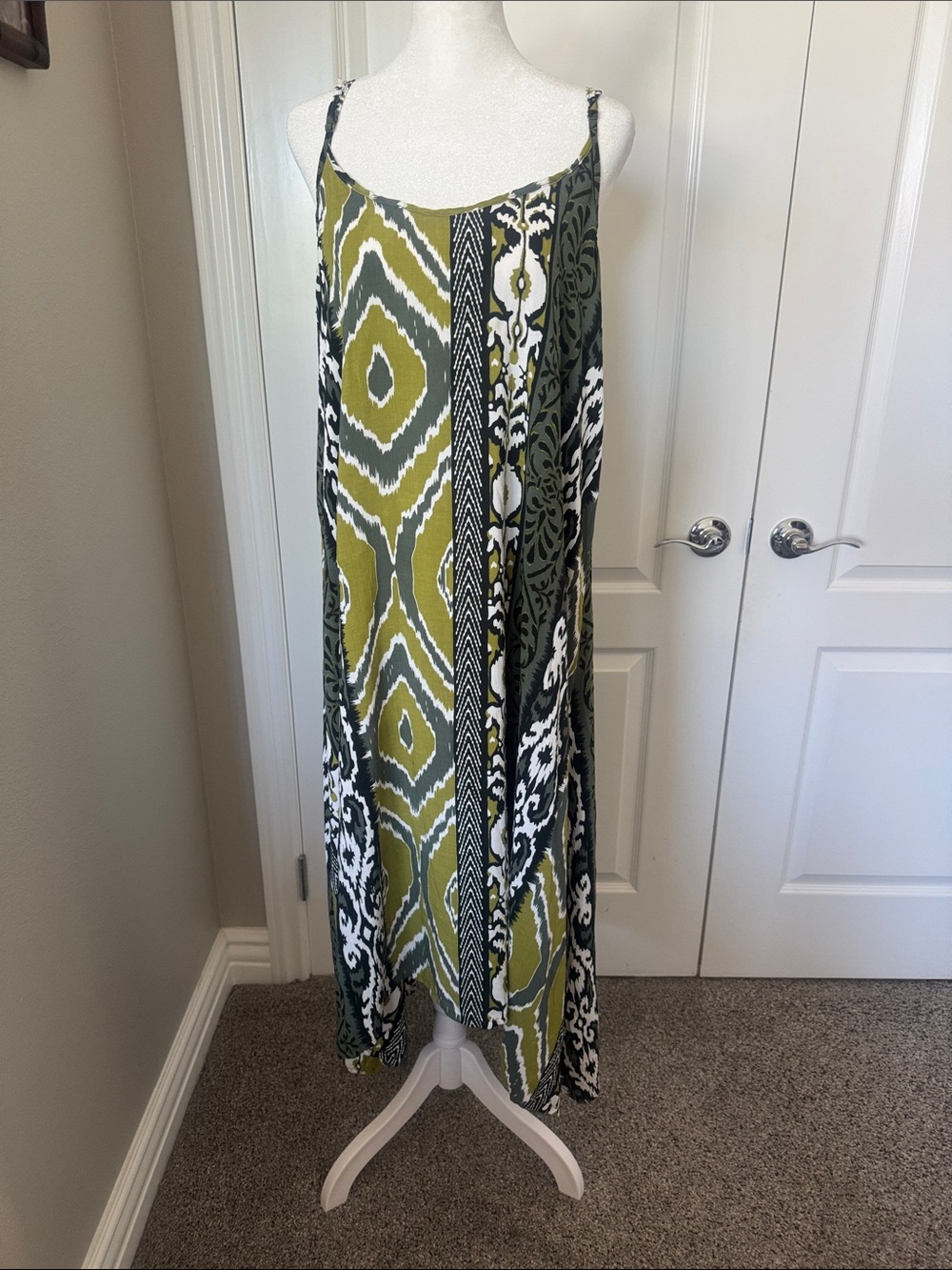 Olive Green Patterned Maxi Dress